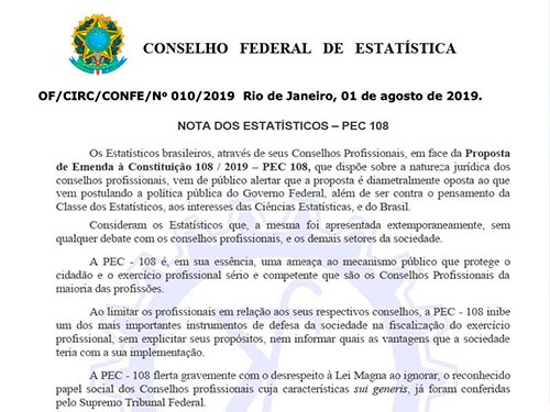 CONFE se manifesta sobre a PEC-108/19